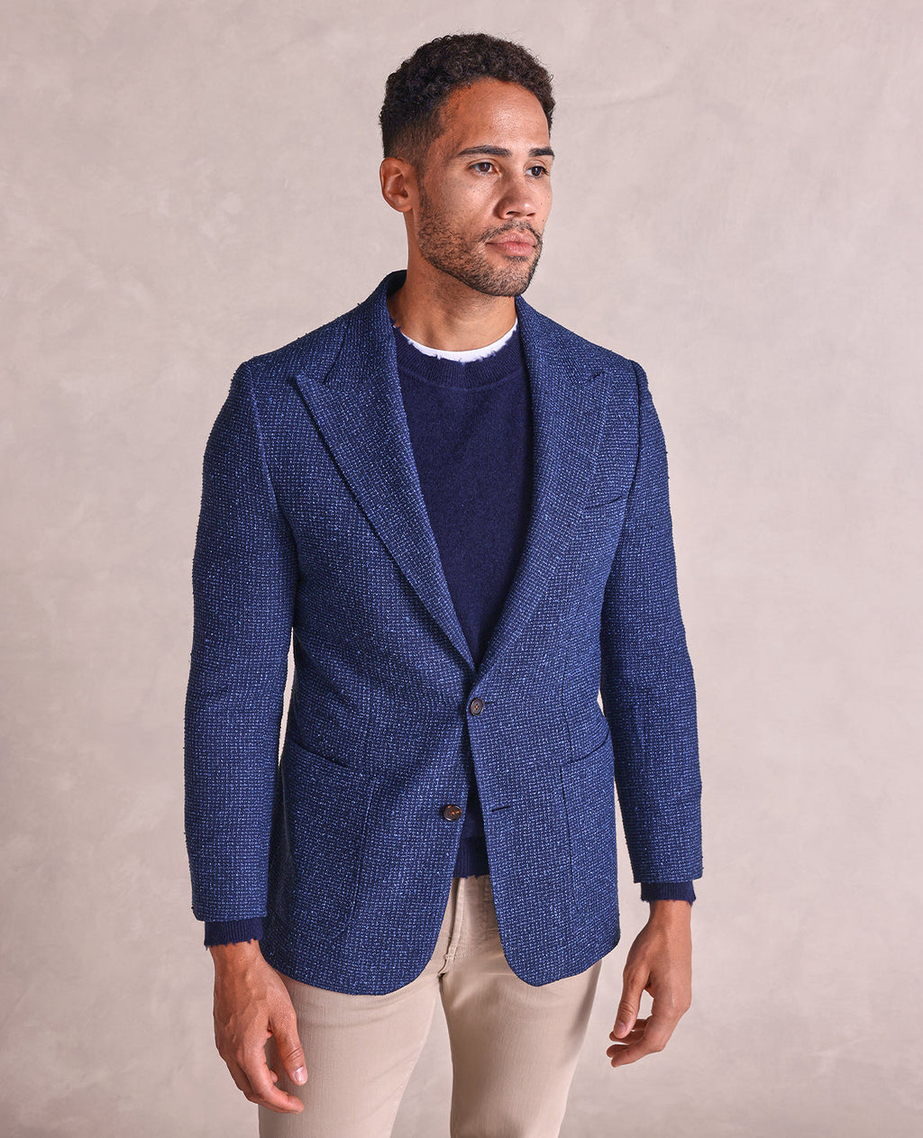 The George - Textured Gingham Soft Jacket - Blue/Navy